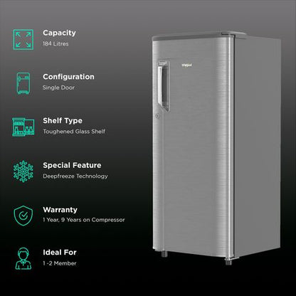 Whirlpool IMPC 184 Litres 3 Star Direct Cool Single Door Refrigerator with Stabilizer Free Operation (205 IMPC PRM steel)