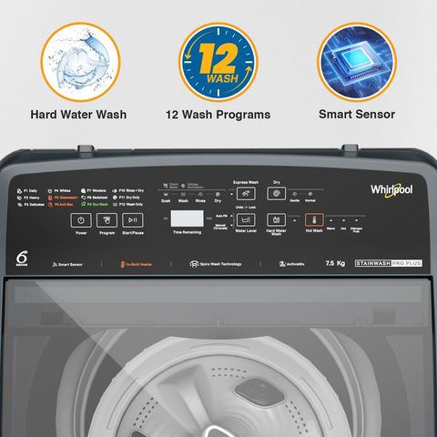 Whirlpool 7.5 kg Fully Automatic Top Load Washing Machine (SW Pro Plus, 31558, Spiro Wash Action, MidNight Grey)