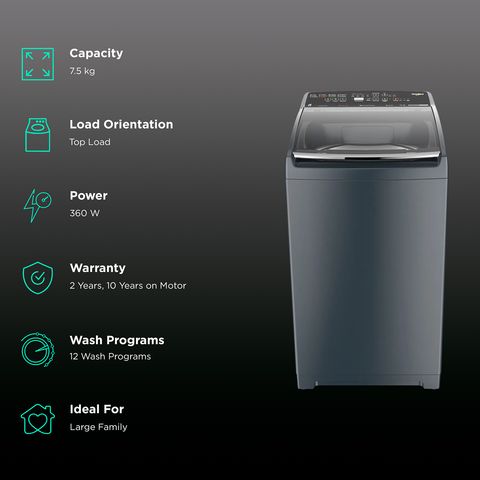 Whirlpool 7.5 kg Fully Automatic Top Load Washing Machine (SW Pro Plus, 31558, Spiro Wash Action, MidNight Grey)