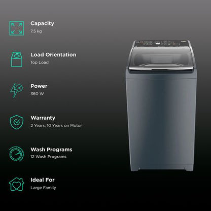 Whirlpool 7.5 kg Fully Automatic Top Load Washing Machine (SW Pro Plus, 31558, Spiro Wash Action, MidNight Grey)