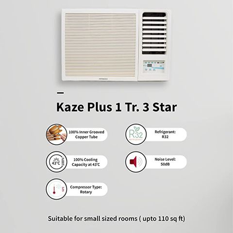 HITACHI Kaze Plus 1 Ton 2 Star Fixed Speed Window AC (Copper Condenser, RAW312HEDO)