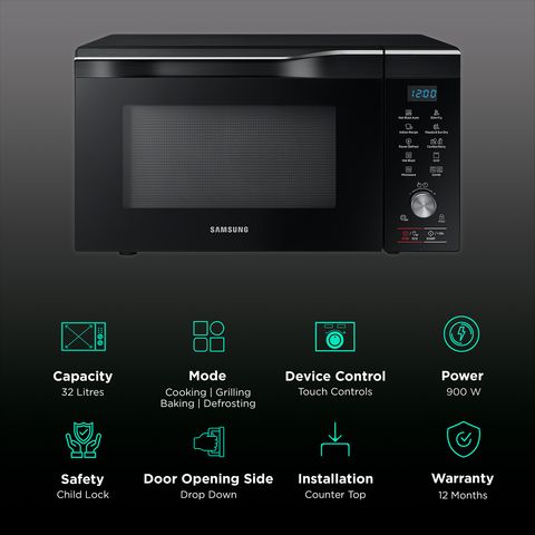 SAMSUNG 32L Convection Microwave Oven with SLIM FRY Technology (Black)