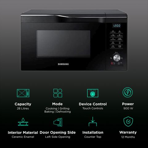 SAMSUNG MC28A6036QK 28L Convection Microwave Oven with SLIM FRY Technology (Black)