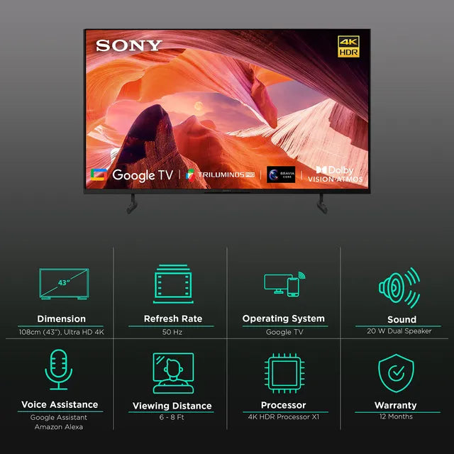 SONY X80L 108 cm (43 inch) 4K Ultra HD LED Google TV with X-Reality PRO (2023 model)