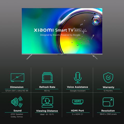 Xiaomi X Pro Series 127 cm (50 inch) 4K Ultra HD LED Google TV with Bezel Less Display (2023 model)