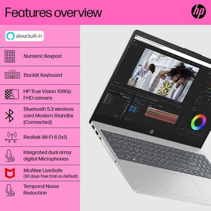 HP 15-fc0026AU AMD Ryzen 3 (15.6 inch, 8GB, 512GB, Windows 11, MS Office 2021, AMD Radeon, FHD Display, Natural Silver, 7L030PA)