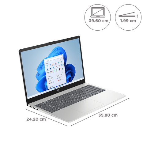 HP 15-fc0026AU AMD Ryzen 3 (15.6 inch, 8GB, 512GB, Windows 11, MS Office 2021, AMD Radeon, FHD Display, Natural Silver, 7L030PA)