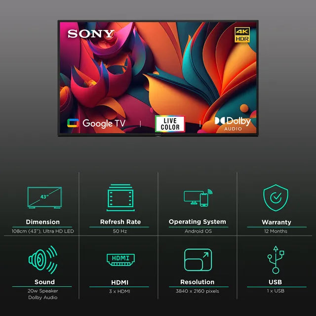 SONY X64L 108 cm (43 inch) 4K Ultra HD LED Google TV with 4K Processor X1 (2023 Model)