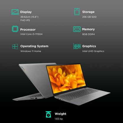 Lenovo IdeaPad 3 15ITL6 Intel Core i3 11th Gen (15.6 inch, 8GB, 256GB, Windows 11 Home, MS Office 2021, Intel UHD Graphics, FHD IPS Display, Arctic Grey, 82H803HLIN)