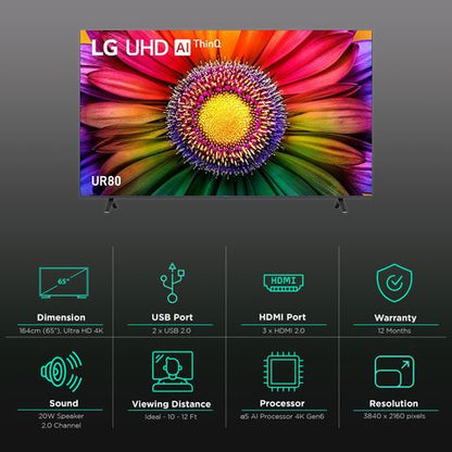 LG UR80 164 cm (65 inch) 4K Ultra HD LED WebOS TV with AI Processor 4K Gen6 (2023 model)