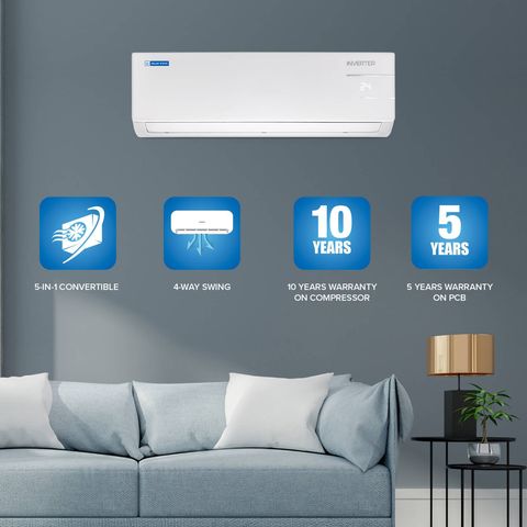 Blue Star 5 in 1 Convertible 1 Ton 5 Star Inverter Split AC with Anti Dust Filter (2023 Model, Copper Condenser, IC512YNU)