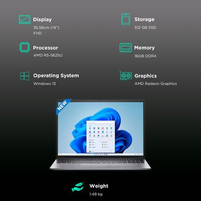 DELL Vostro 3425 AMD Ryzen 5 5th Gen (14 inch, 16GB, 512GB, Windows 13, MS Office 2021, AMD Radeon, Full HD Display, Titan Grey, M552321WIN9S)