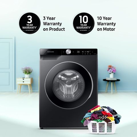 SAMSUNG 8 kg 5 Star Inverter Fully Automatic Front Load Washing Machine (WW80T604DLB1TL, Built-in Heater, Black Caviar)