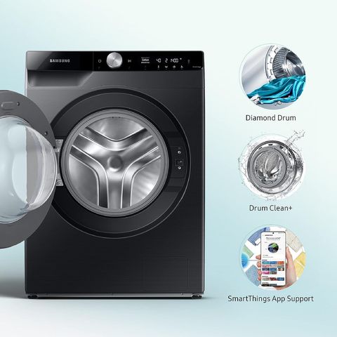 SAMSUNG 8 kg 5 Star Inverter Fully Automatic Front Load Washing Machine (WW80T604DLB1TL, Built-in Heater, Black Caviar)