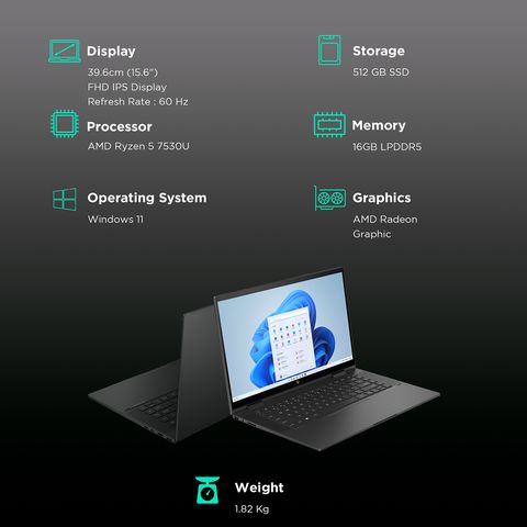 HP Envy x360 15-fh0015AU AMD Ryzen 5 (15.6 inch, 16GB, 512GB, Windows 11 Home, MS Office 2021, AMD Radeon, FHD IPS Display, Nightfall Black, 8C4S1PA)