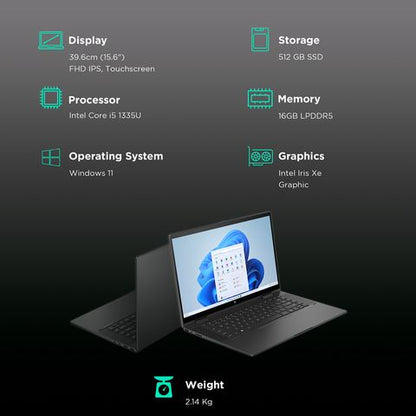 HP Envy x360 15-fe0027TU Intel Core i5 13th Gen (15.6 inch, 16GB, 512GB, Windows 11 Home, MS Office 2021, Intel Iris Xe, FHD IPS Display, Nightfall Black, 8C527PA)