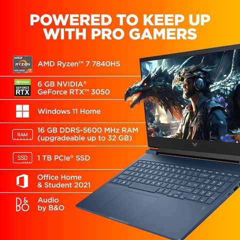 HP Victus 16-s0089AX AMD Ryzen 7 (16.1 inch, 16GB, 1TB, Windows 11 Home, MS Office 2021, NVIDIA GeForce RTX 3050, Full HD IPS Display, Performance Blue, 8L7Y4PA)