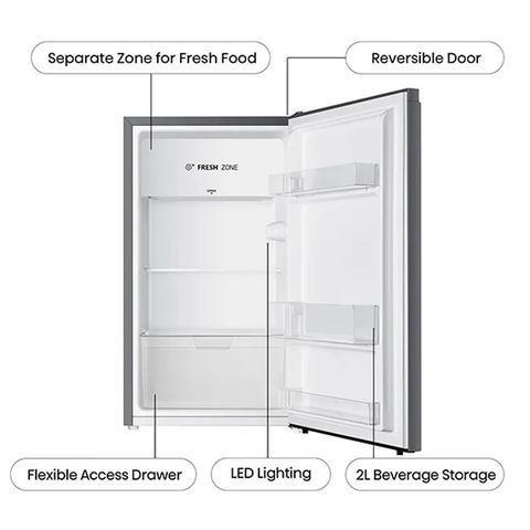 Hisense 94 Liters 3 Star Direct Cool Single Door Refrigerator with Reversible Door (RR94D4SSN, Silver)