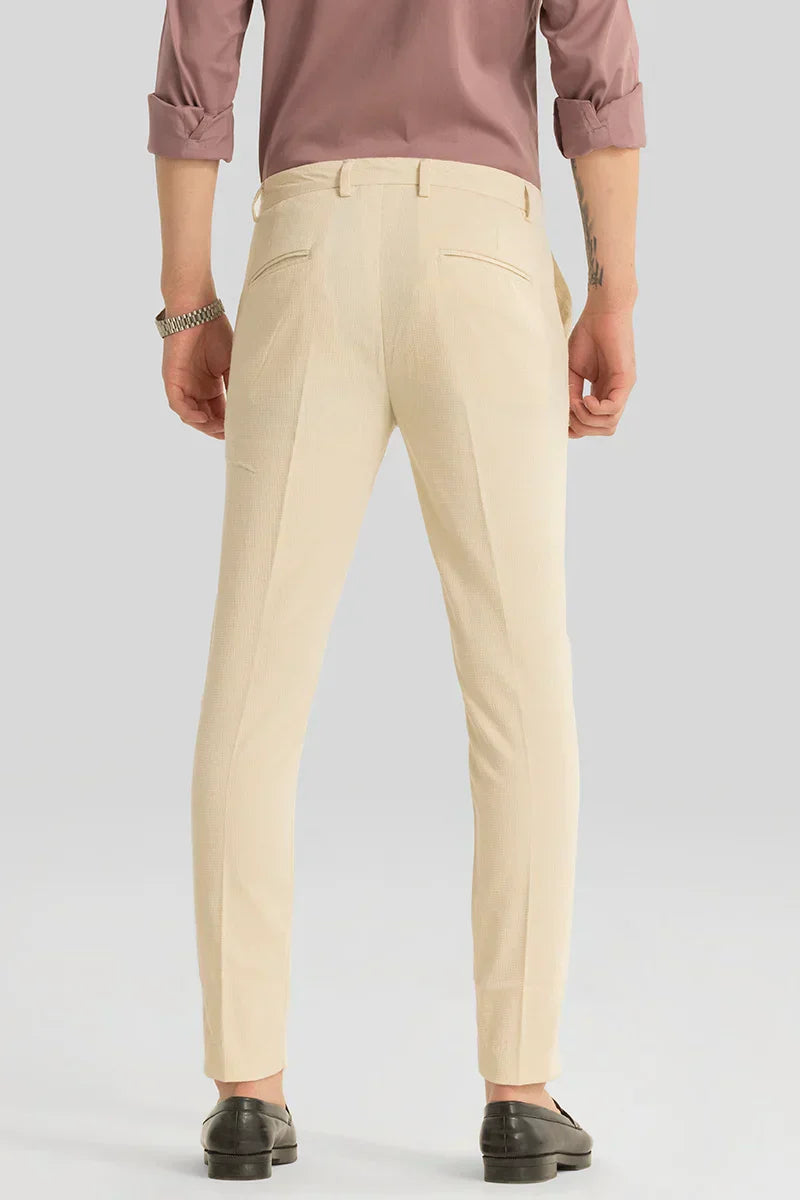 Yann Beige Plain Slim Fit Trousers