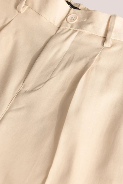 Cream Plain Relaxed Fit Trousers