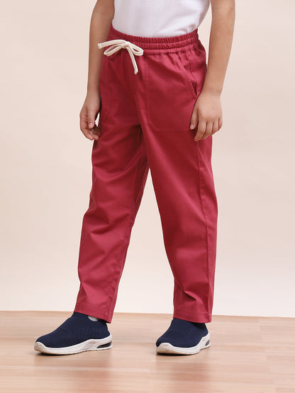 Spunkies Twill Cotton Woven Solid Regular Casual Wear Pant  Boys Wine Soft Fabric