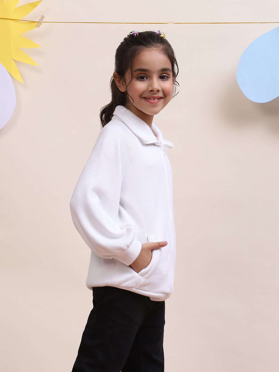 Unisex Kids' White Fleece Zip-Up Jacket - Warm & Cozy