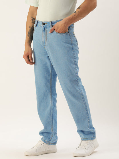 Men Light Blue Straight Fit Solid Jeans