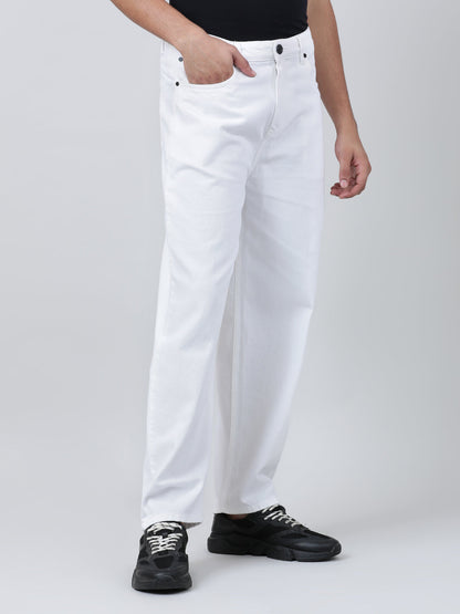 Men White Rigid Baggy Fit Solid Jeans