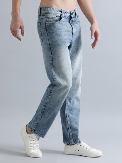 Men Blue Relaxed Fit Solid Light Fade Jeans