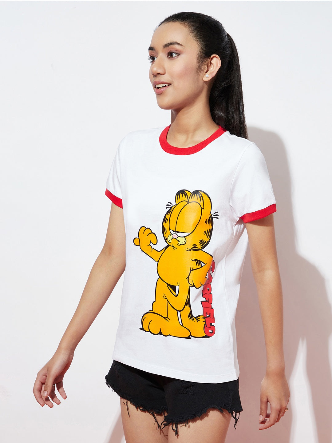 Girls Red Detailing Garfield Tshirt