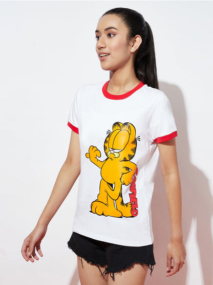 Girls Red Detailing Garfield Tshirt