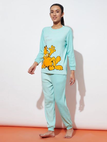 Teen Girls Green Garfield Waffle Night Suit