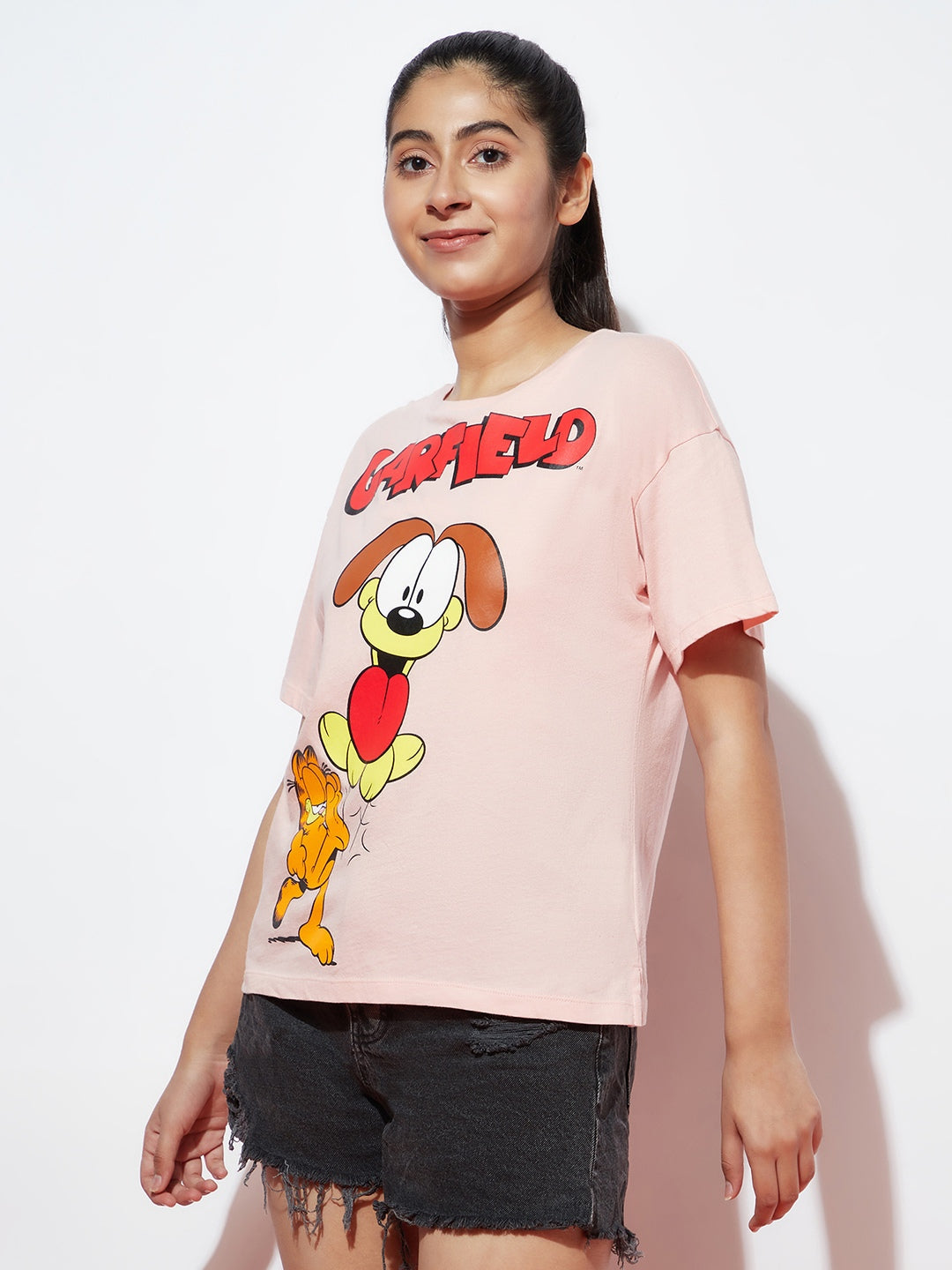 Teen Girls Cotton Garfield Peach Top