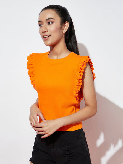 Girls Ribbed Orange Top