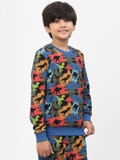 Boys Winter Dinosaur Print Sweatshirt Blue