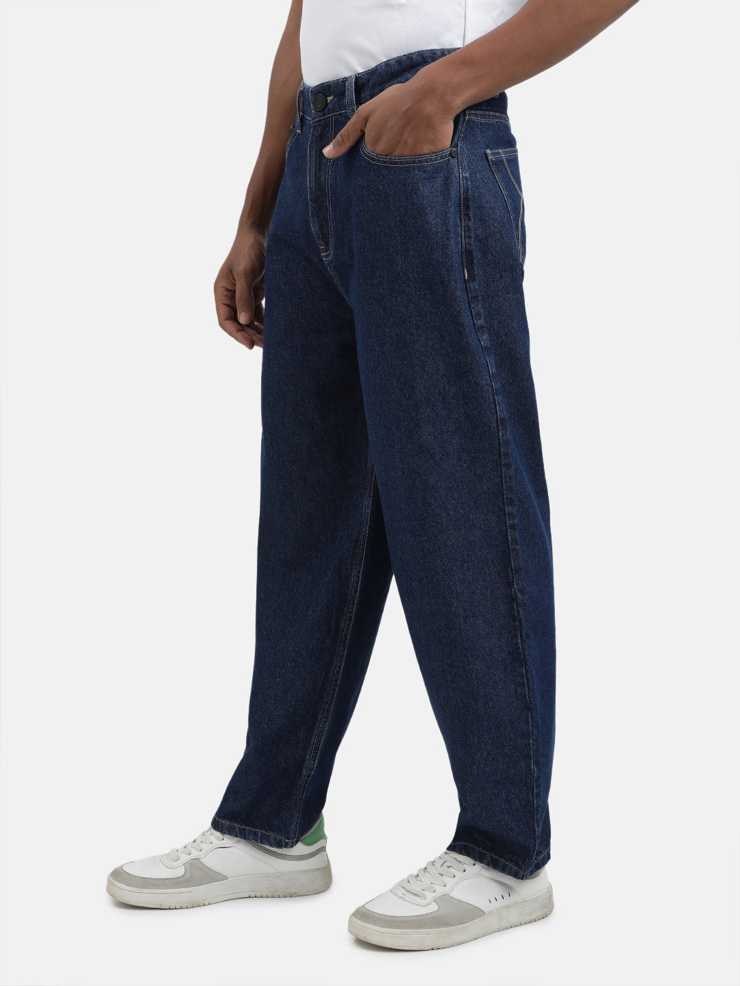 Men Blue Baggy Fit Solid Jeans