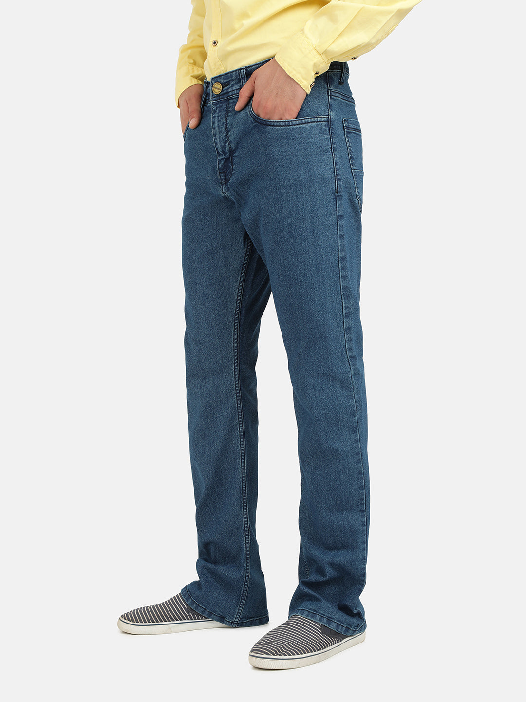 Men Light Blue Boot-Cut Solid Jeans