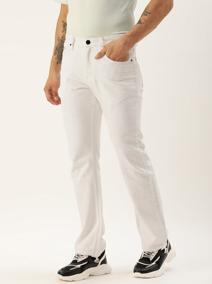 Men White Boot-Cut Solid Jeans