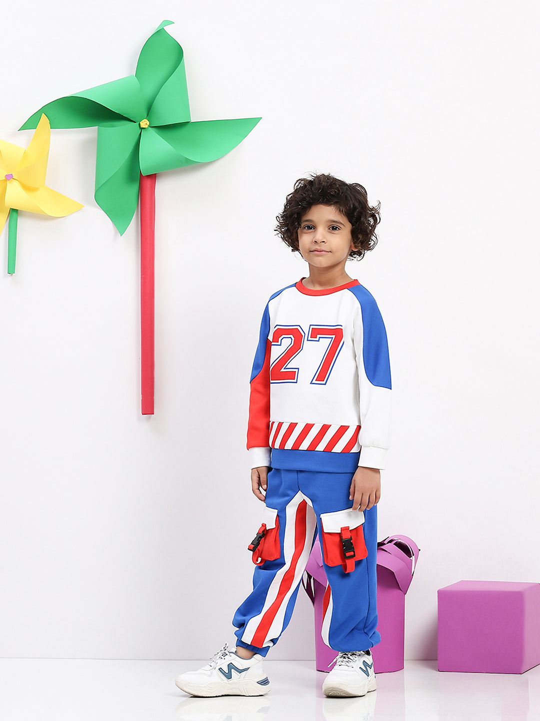 Boys' "27" Graphic Sports Tracksuit with Utility Pockets - Bold & Functional Two-Piece Set