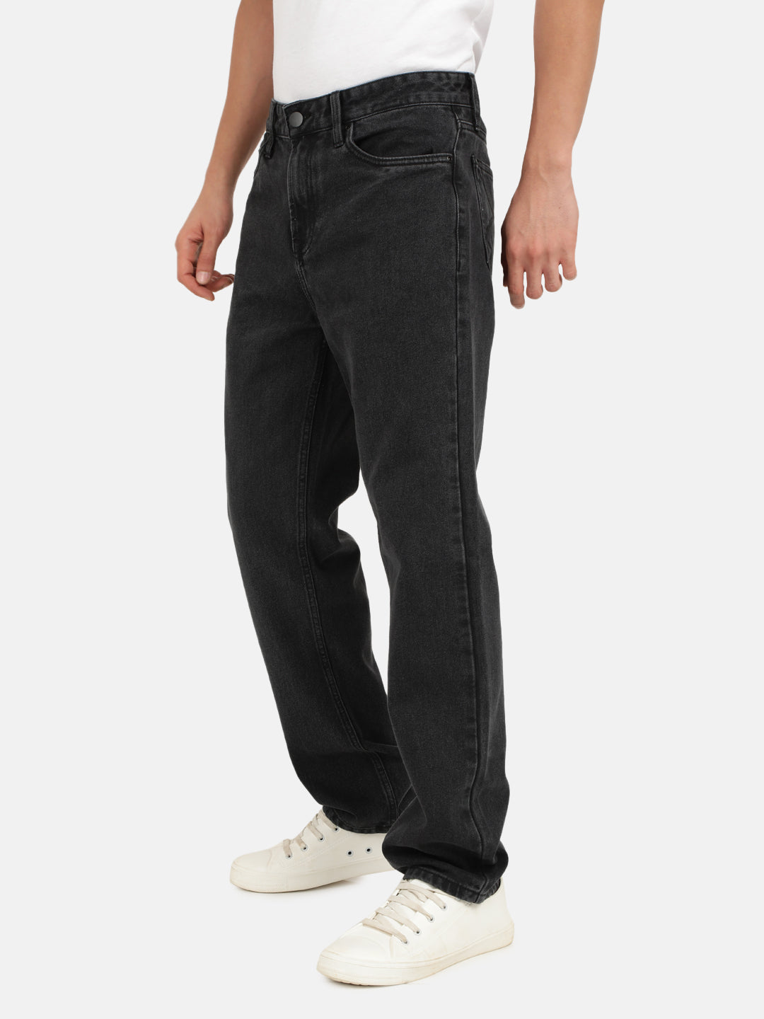 Men Charcoal Relaxed Fit Solid Jeans