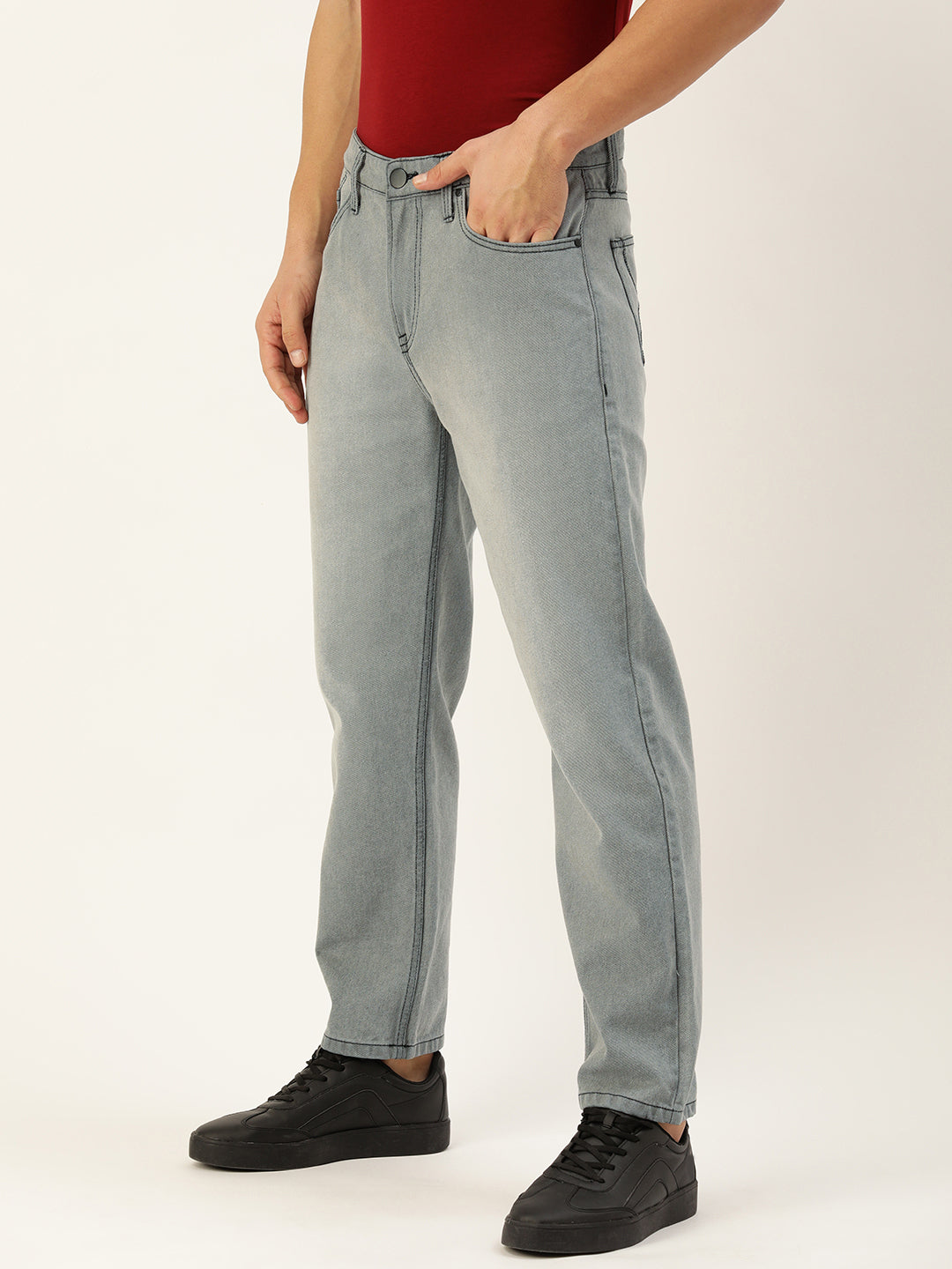 Men Light Grey Relaxed Fit Solid Jeans