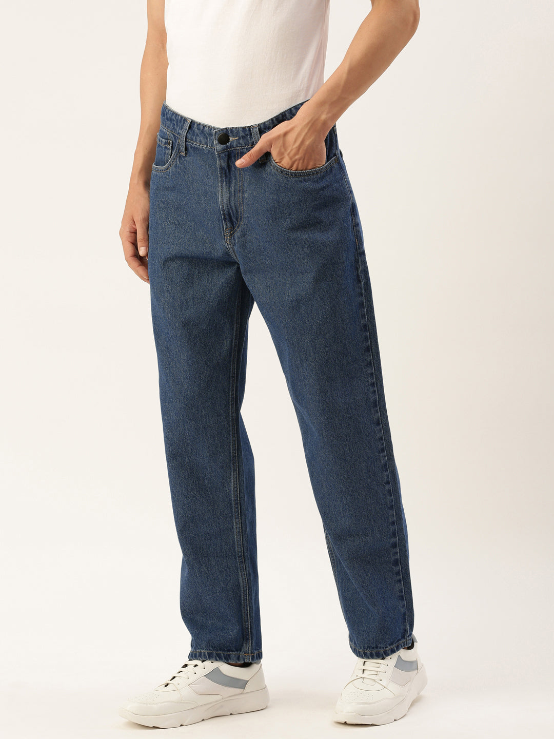 Men Navy Relaxed Fit Solid Jeans