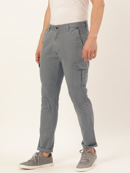 Men Light Grey Slim Fit Solid Cargo Trouser