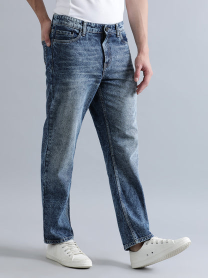 Men Mid Blue Relaxed Fit Solid Light Fade Jeans