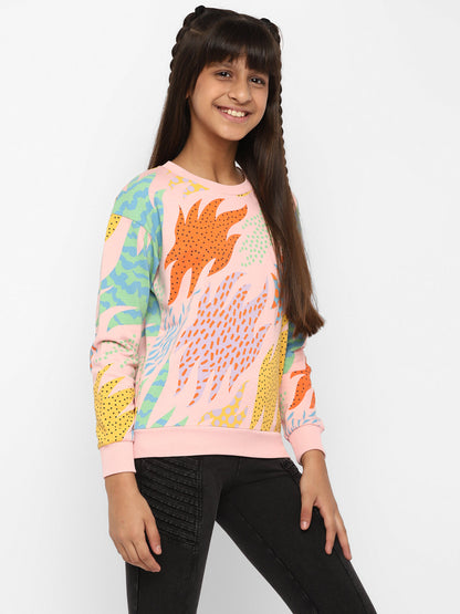 Girls All Over Printed Sweatshirt-Pink