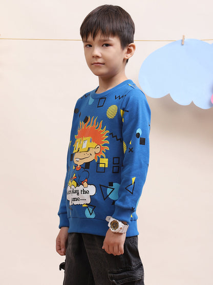 Boys' Blue Cartoon Graphic Sweatshirt - "Let’s Play the Game" Design