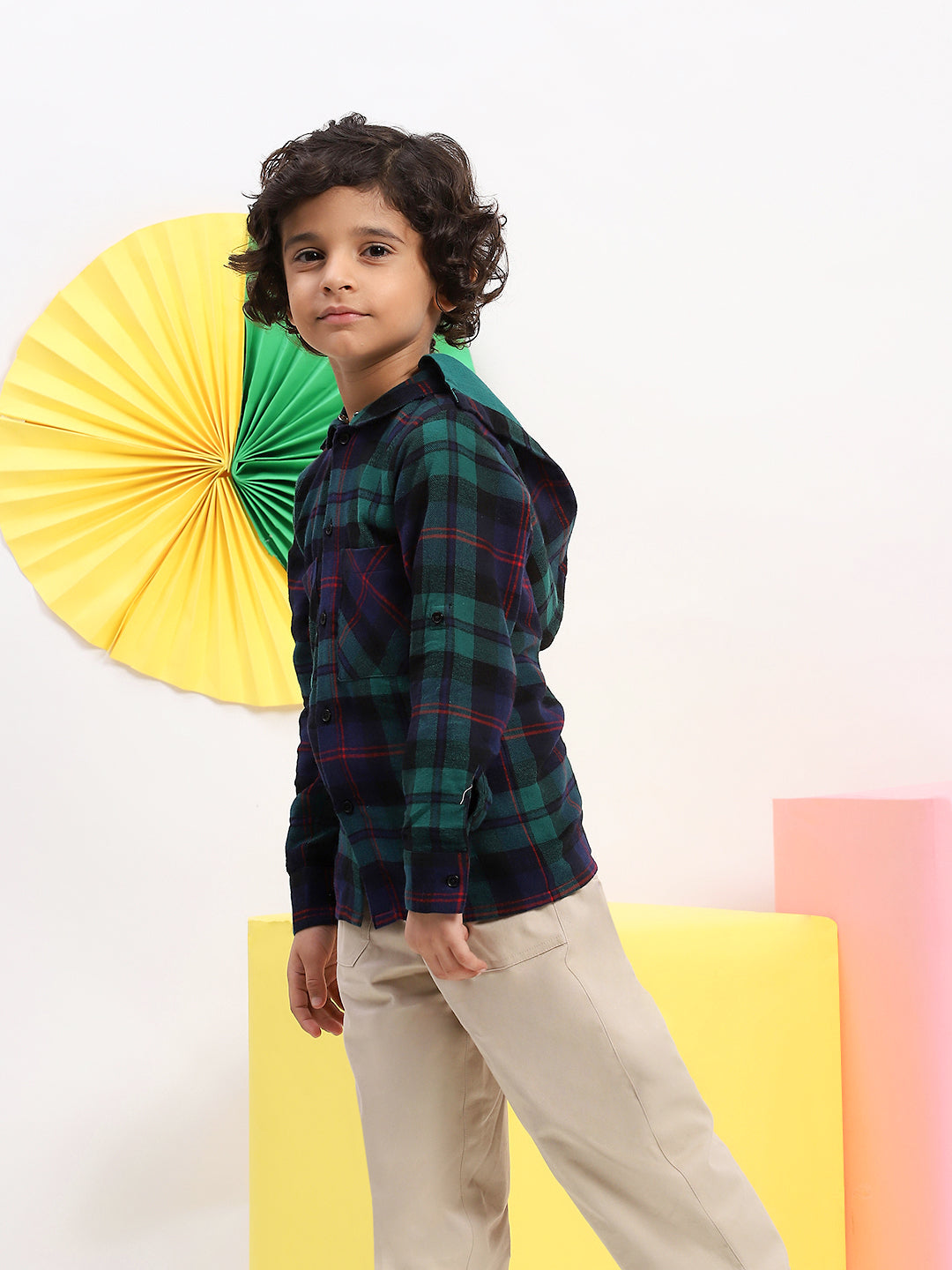 Boys Green & Navy Plaid Flannel Shirt