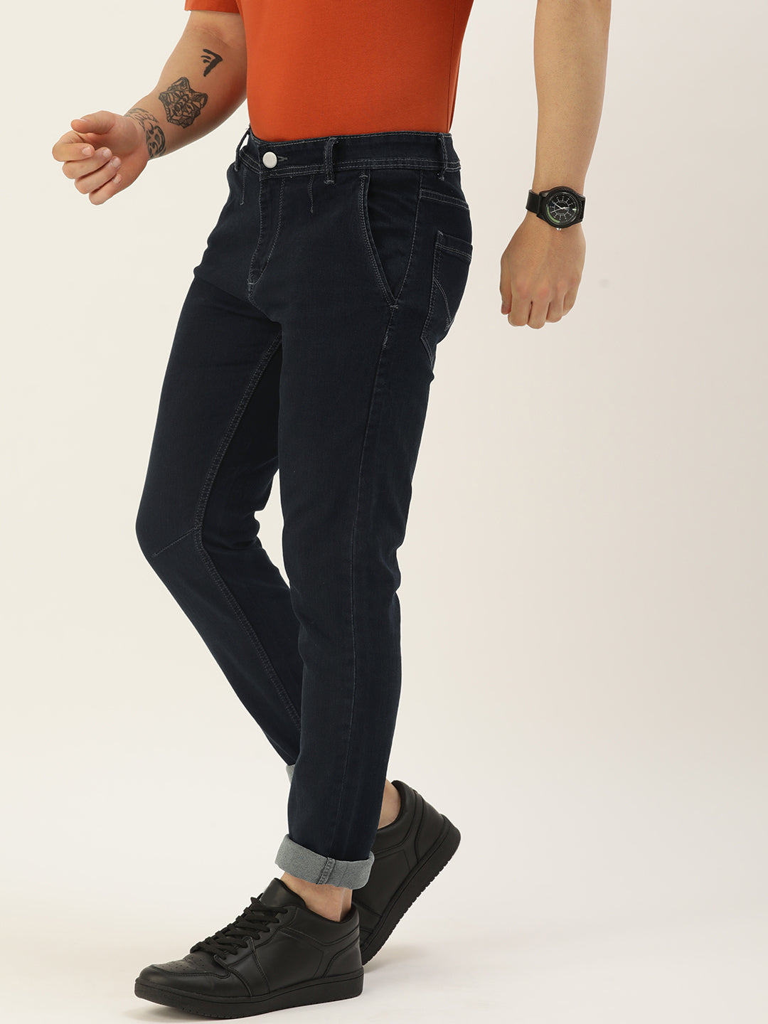 Men Dark Navy Skinny Fit Solid Jeans