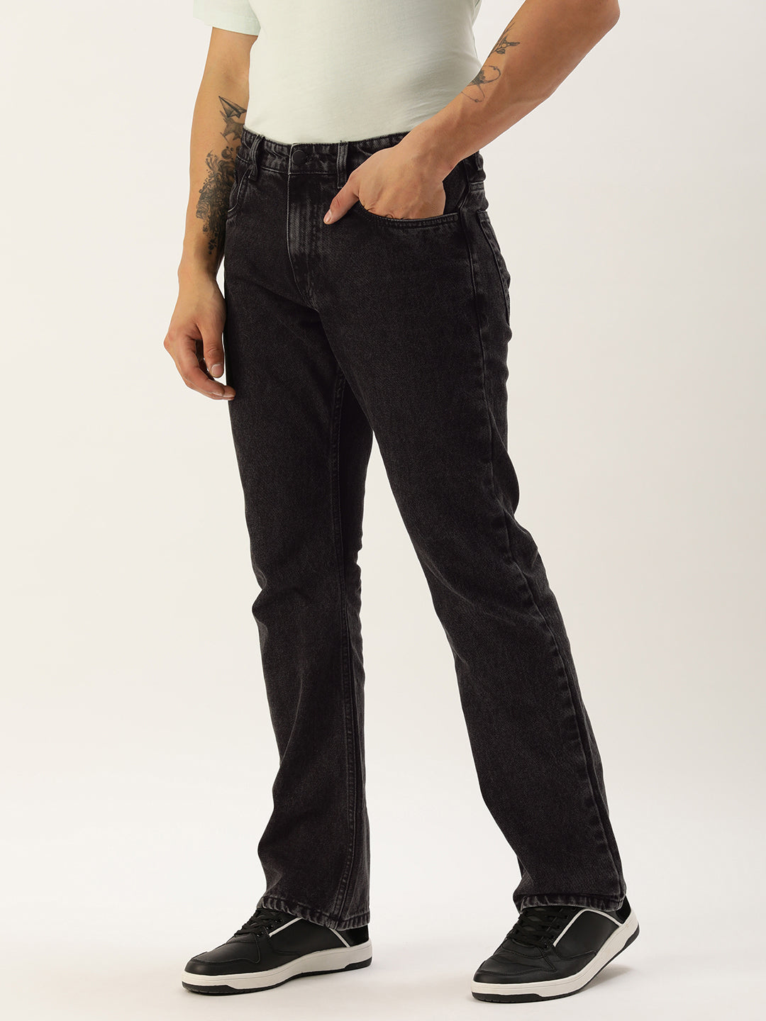 Men Grey Boot-Cut Solid Jeans