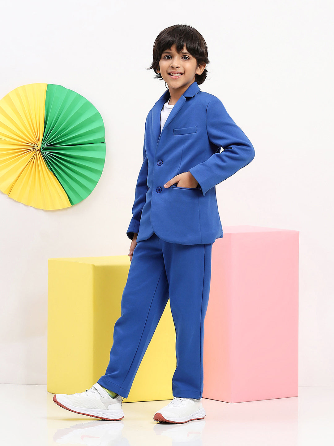 Boys' Classic Blue Blazer & Trousers Suit Set - Elegant Formal Wear